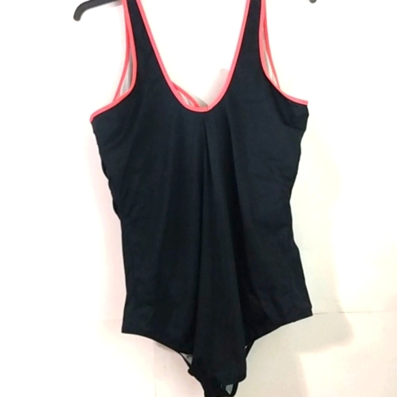 DELIMIRA BLACK & ORANGE RUCHED ZIPPER FRONT ONE PIECE SWIMSUIT SIZE 14 PLUS NWT - Picture 10 of 11